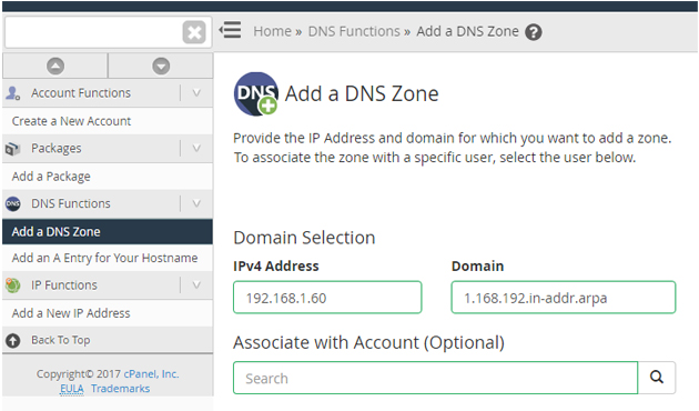 Add a DNS Zone in WHM